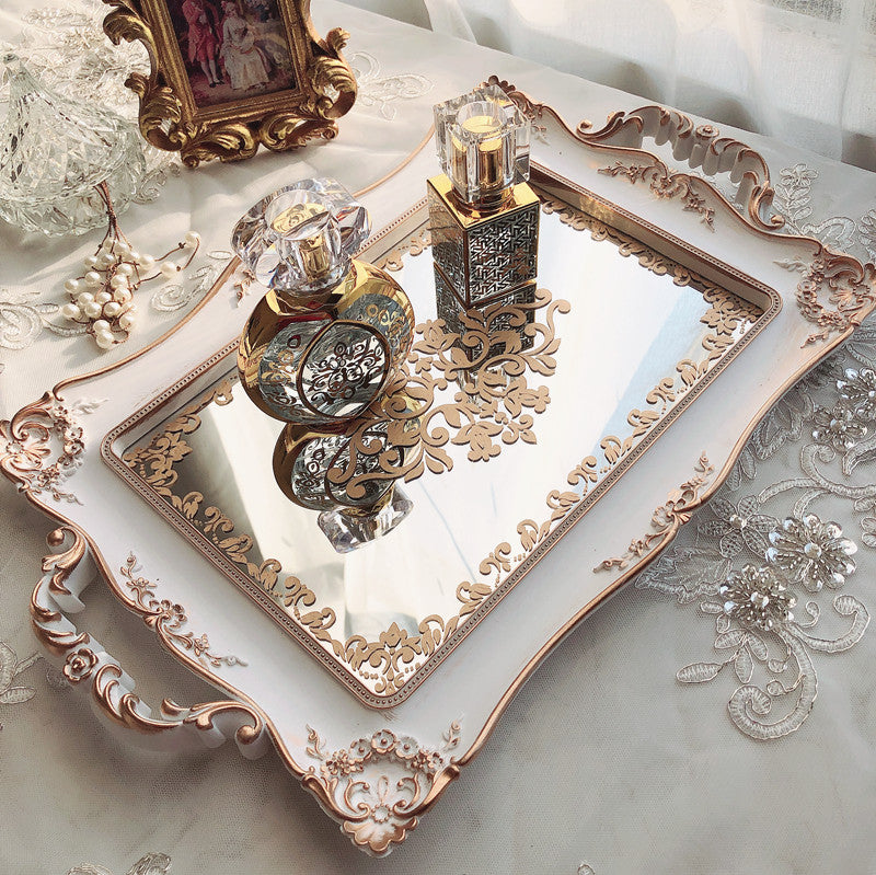 MAICOSY Retro Mirror Tray, Gold and White