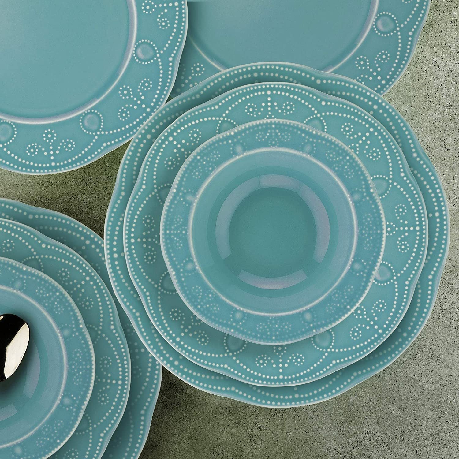 Fulya 12 Pieces Dinnerware Set - Turquoise