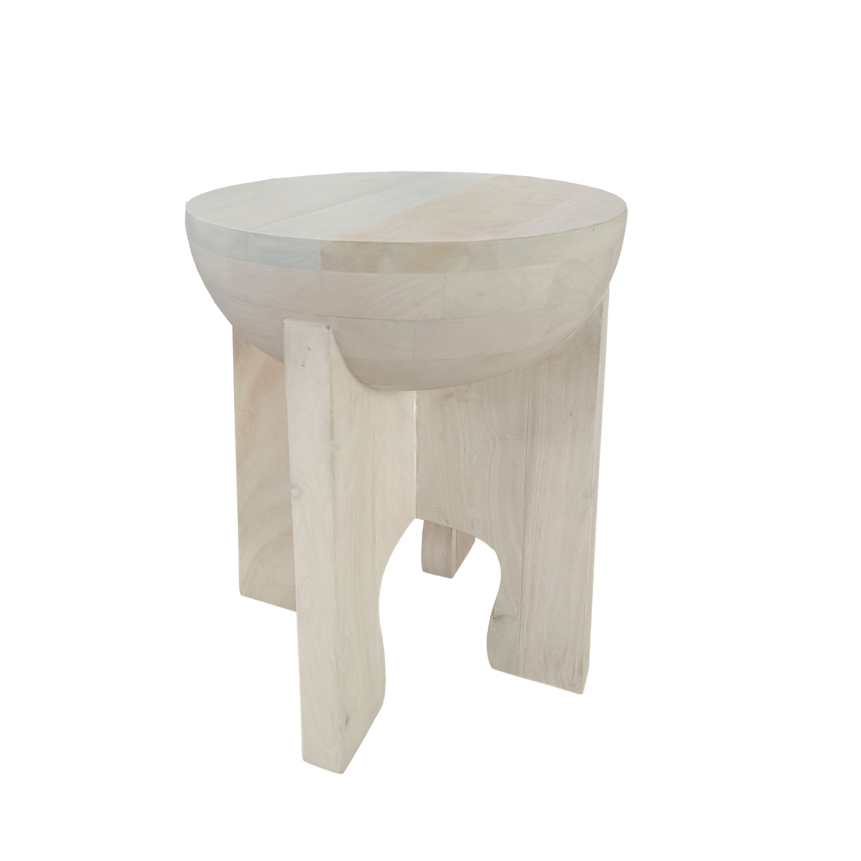 Side End Table, Mango Wood Drum Top - Classic Washed White 20 Inch