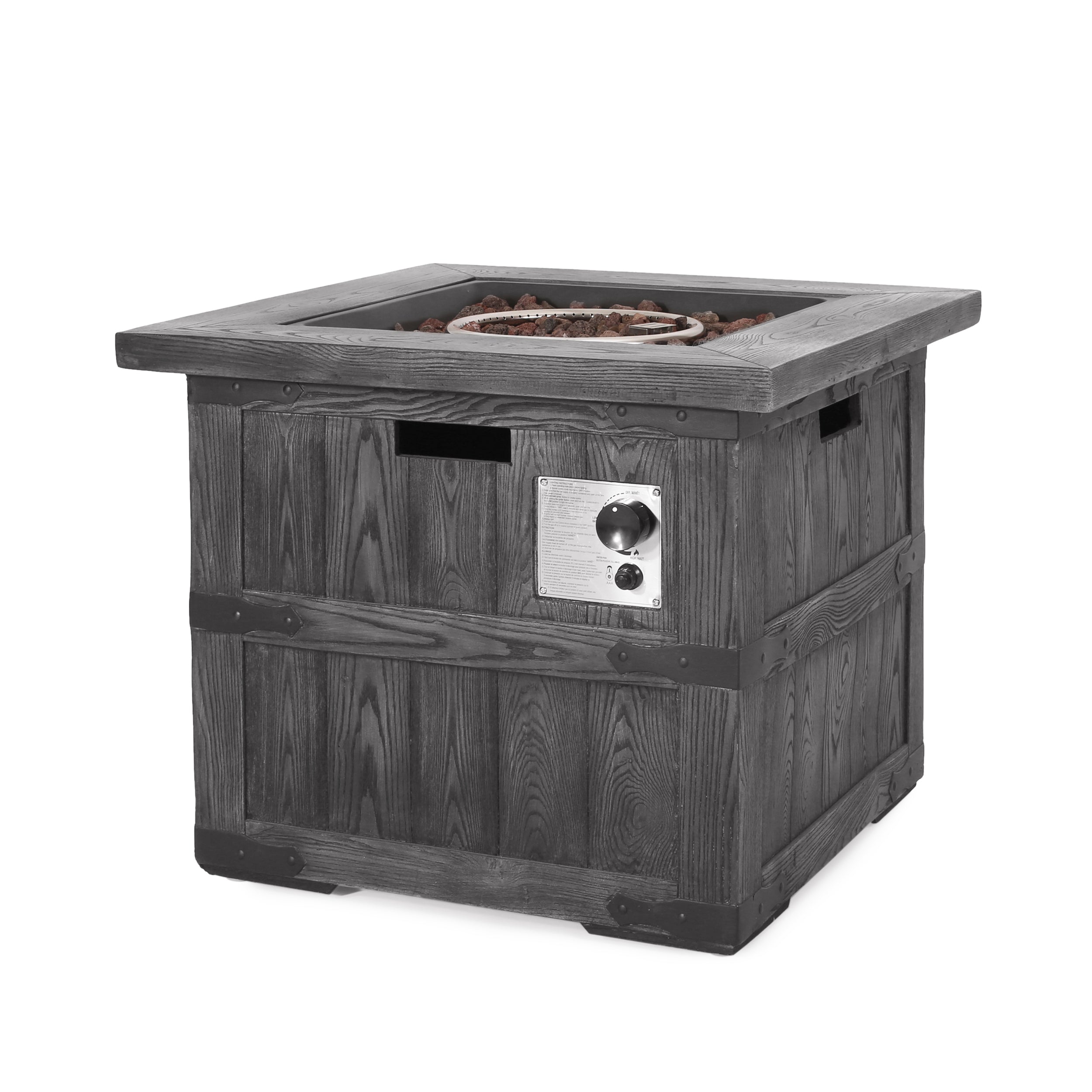 Outdoor Patio 24.5" H x 30" W Square Gas Burning Concrete Fire Pit - 40, 000 BTU, Fire Pit Table with Tank inside, Grey