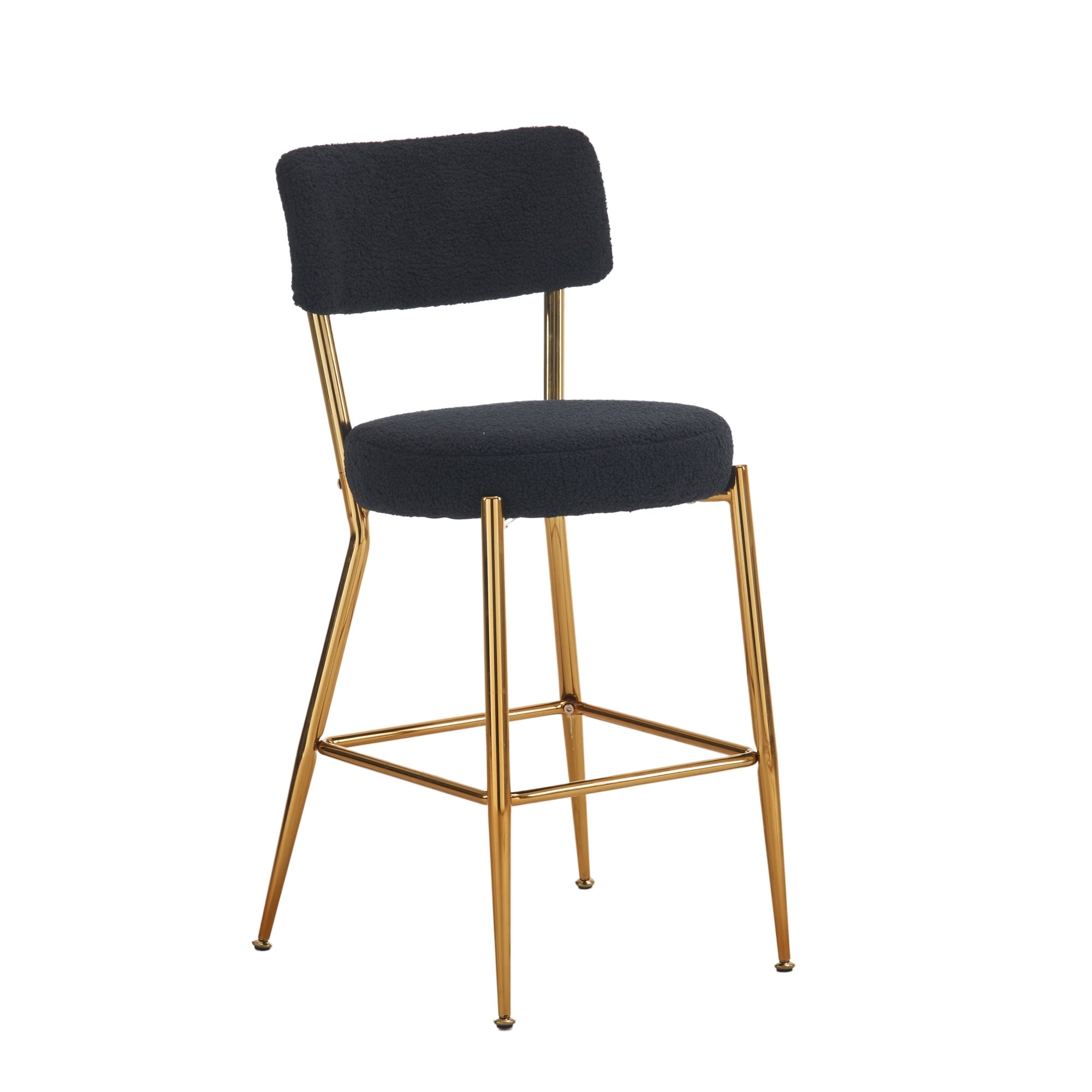 Set of 4 Modern Teddy Fabric Upholstered Bar Stools, Metal base high stool - Black