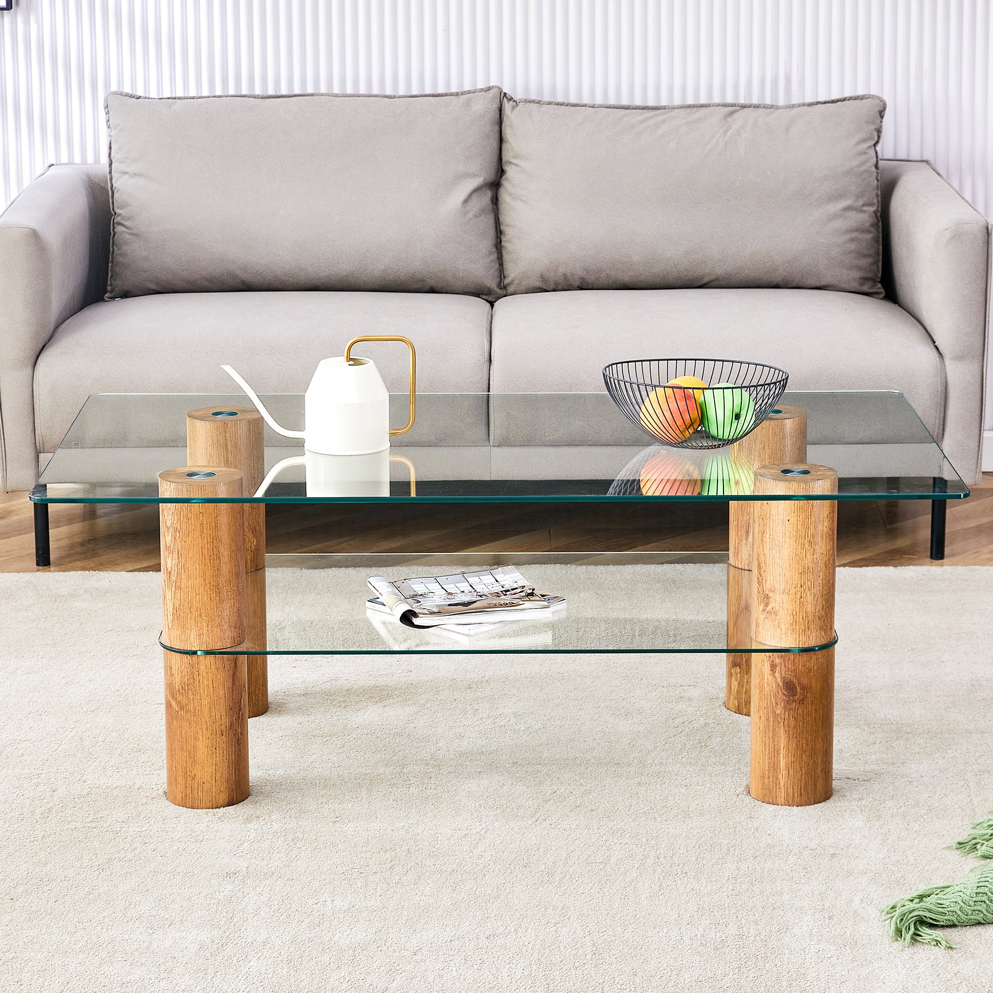 Minimalist and Modern Double-Layer Transparent Tempered Glass Coffee Table and Coffee Table