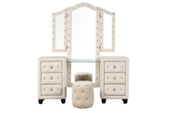 Crystal Tufted Vanity set Made with Wood in Cream