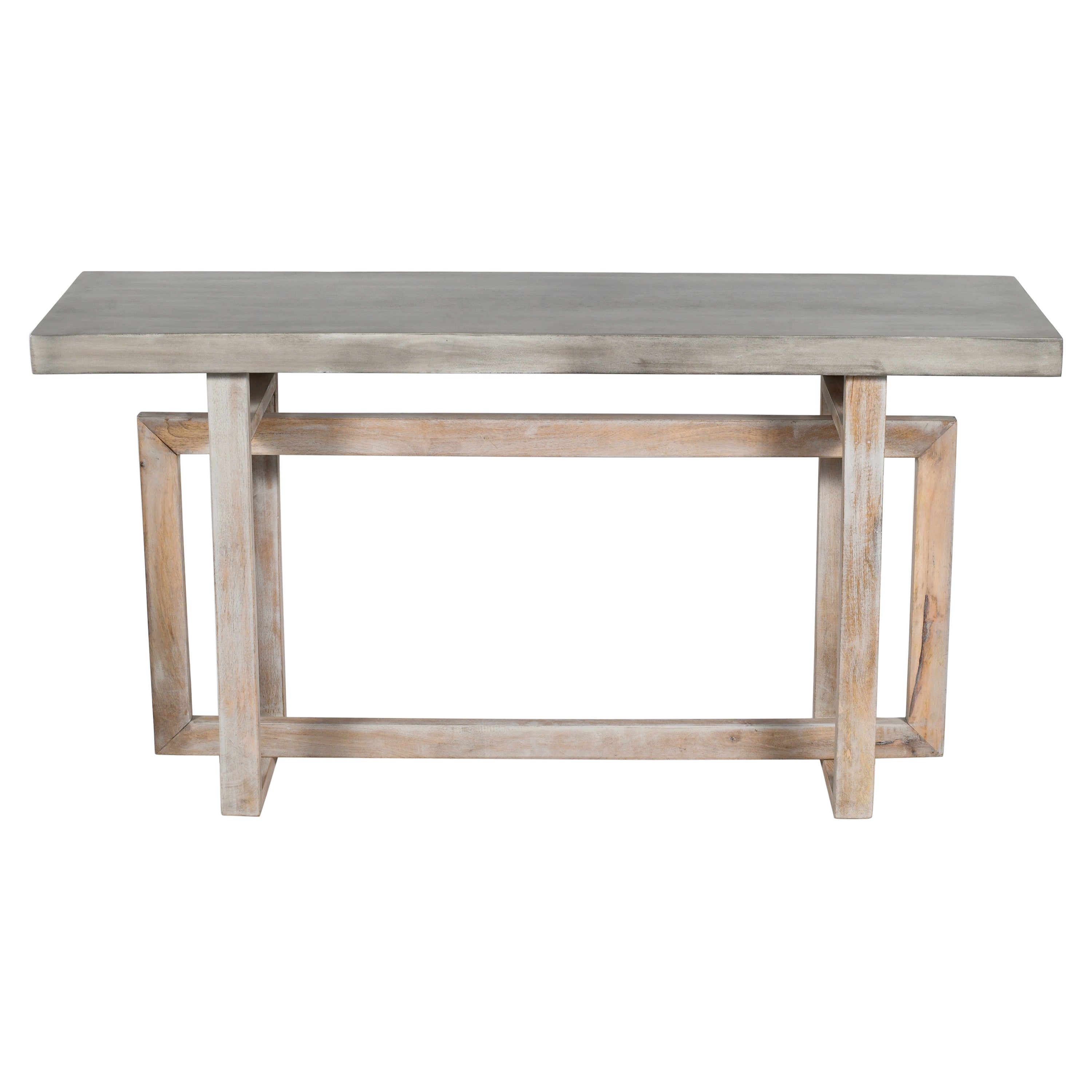 59 Inch Artisan Sideboard Console Table with Geometric Interlocked Base, Distressed Matte Gray