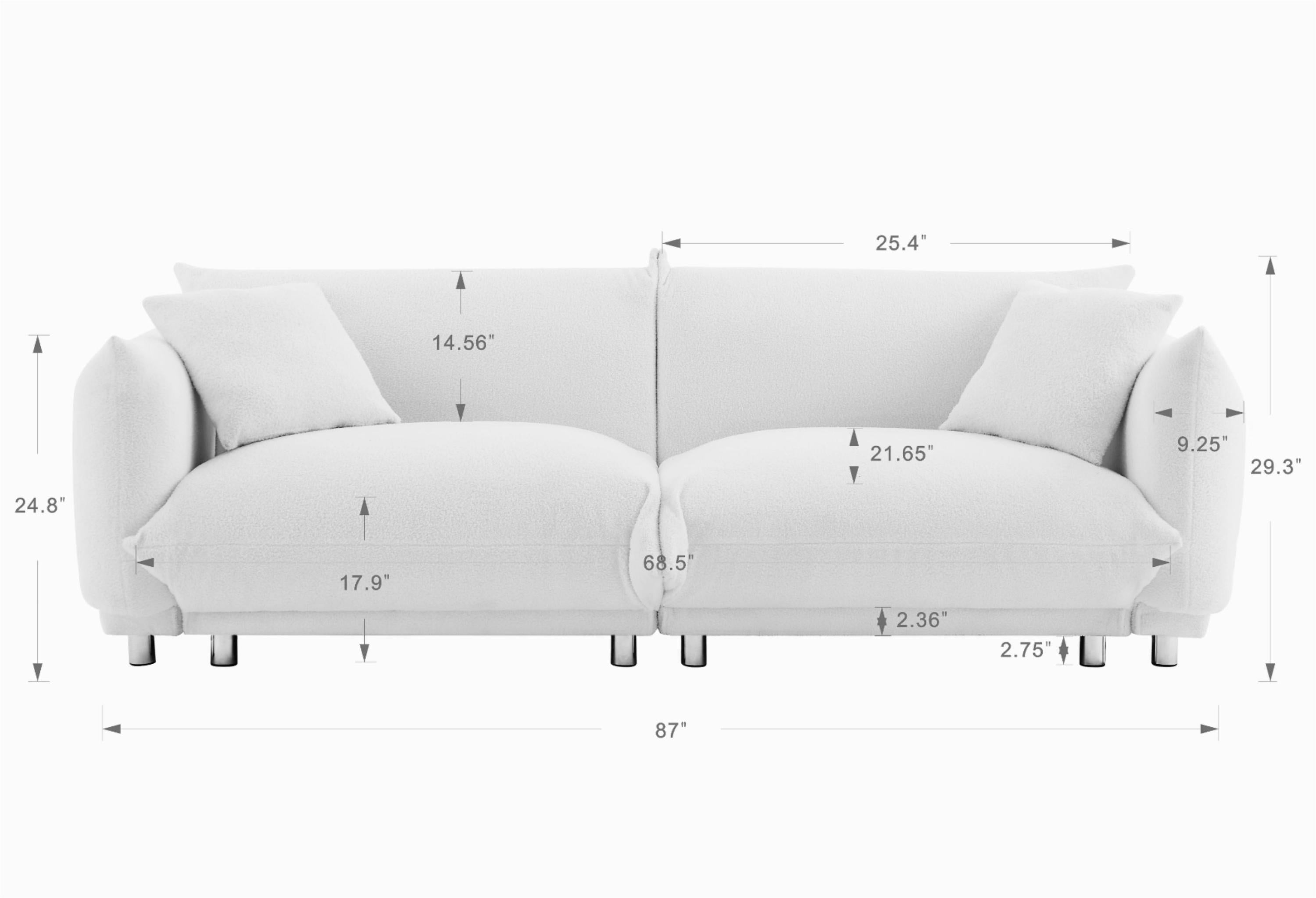 A Lovable Sofa with 2 Pillows and Metal Feet - Beige