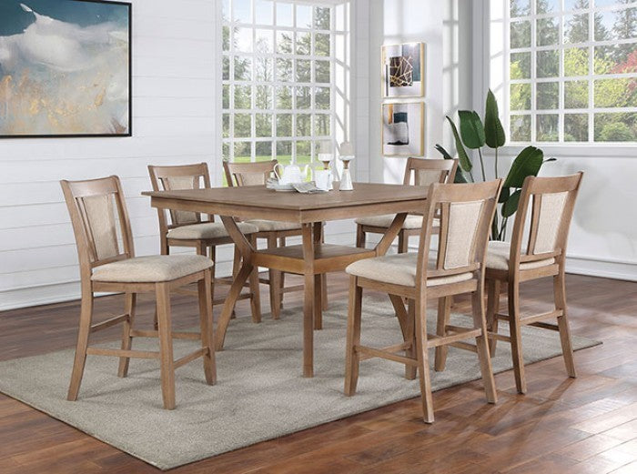 Counter Height Chairs - Natural Tone And Beige Solid wood Chair Padded Leatherette (Set of 2)