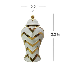 Timeless White Gilded Waves Ginger Jar with Removable Lid 12.50"H