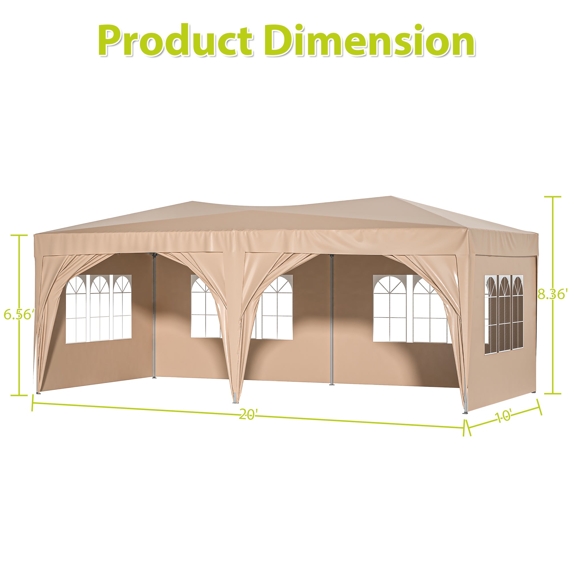 10'x20' EZ Pop Up Canopy Outdoor Portable Party Folding Tent with 6 Removable Sidewalls + Carry Bag + 6pcs Weight Bag Beige