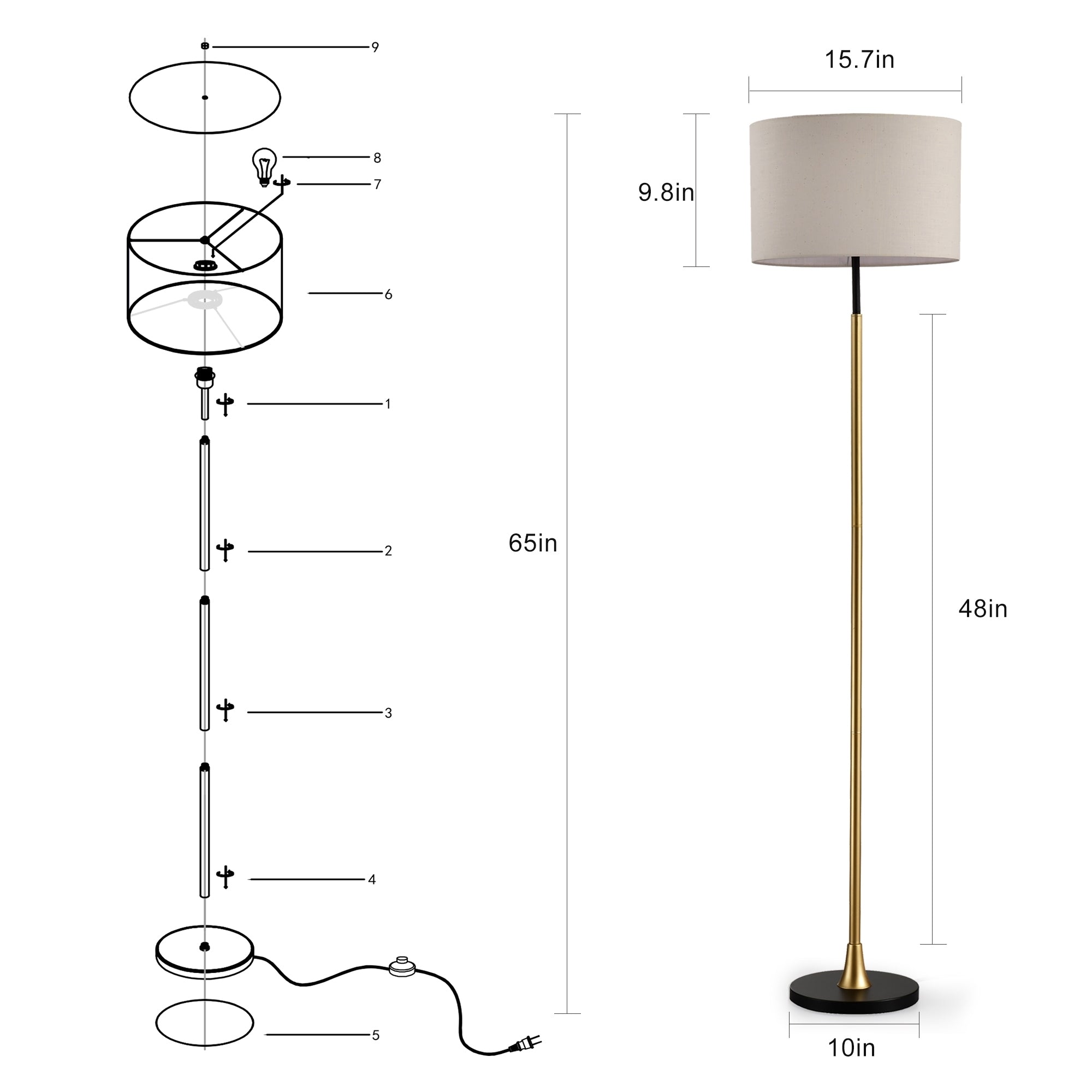 Floor Lamp with Beige Lampshade (No Included Bulb) - Matte Black+Matte Gold