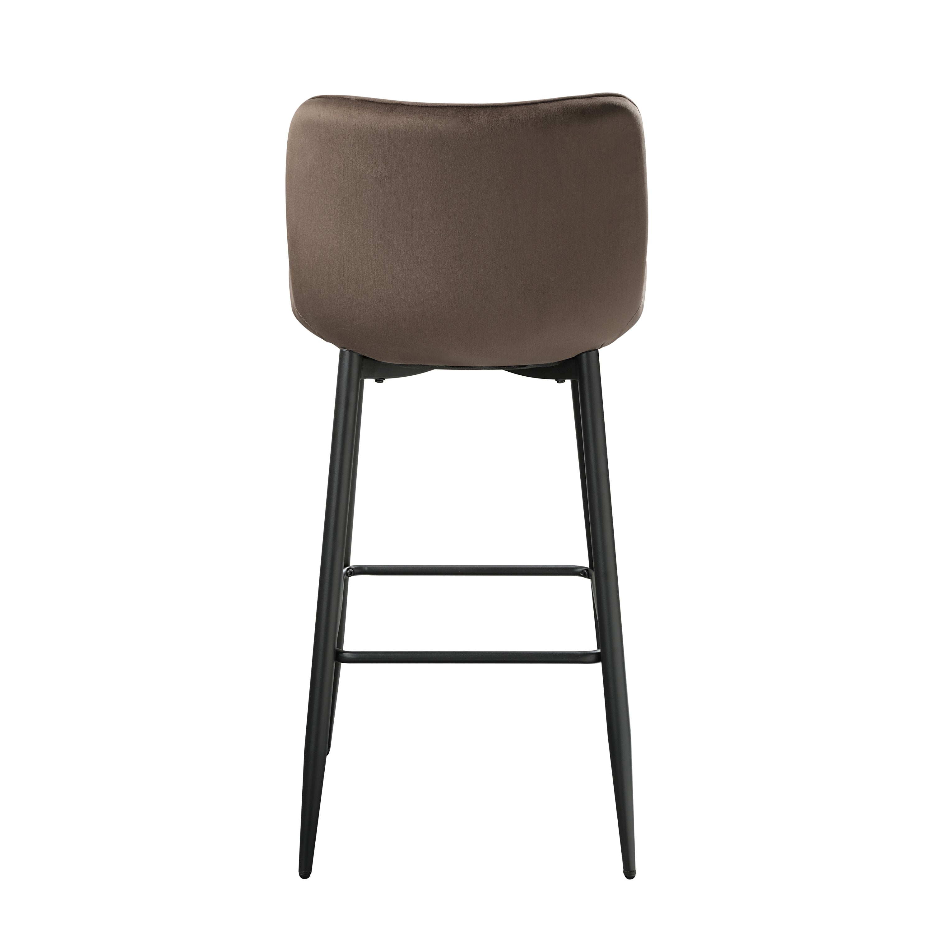 Set of 2 Pub Height Chairs Brown Velvet Upholstery Modern with Metal Legs, 29-inch Seat Height