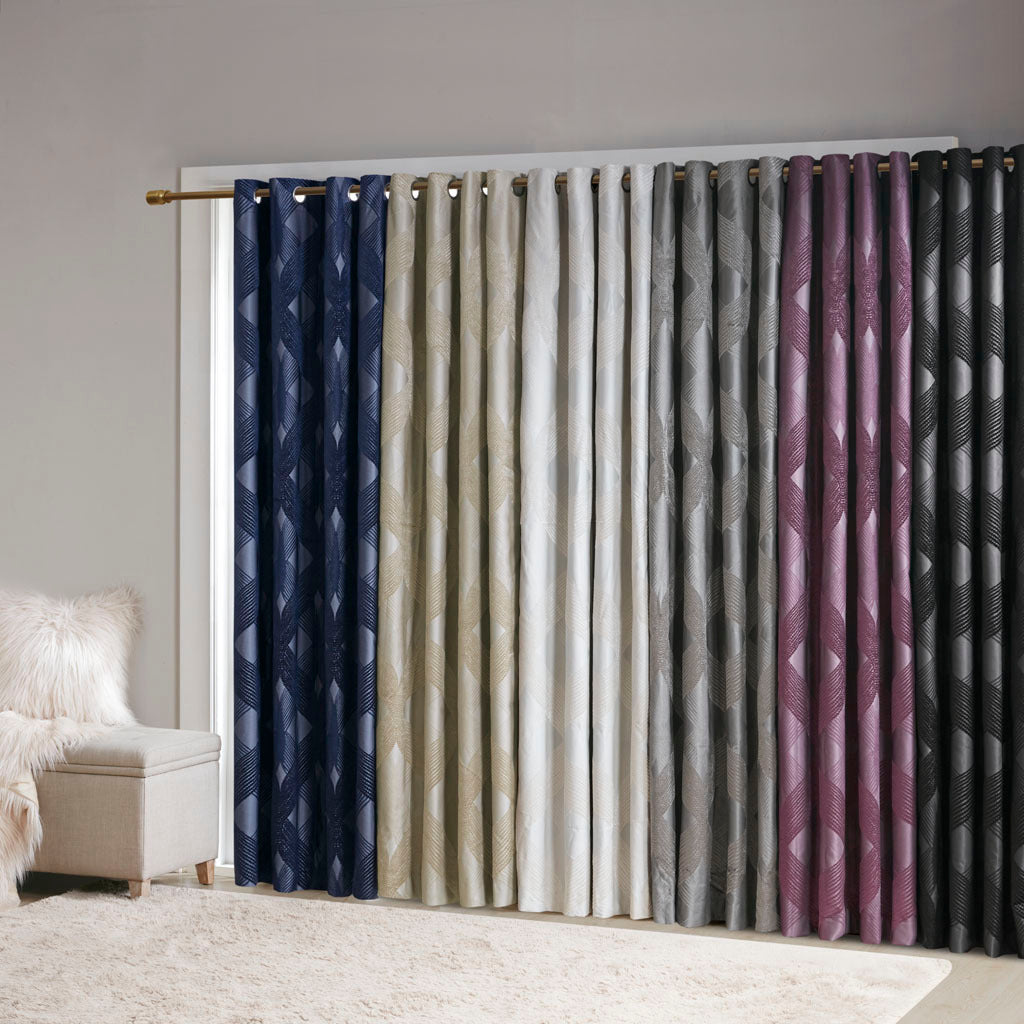 Ogee Knitted Jacquard Total Blackout Curtain Panel - Charcoal