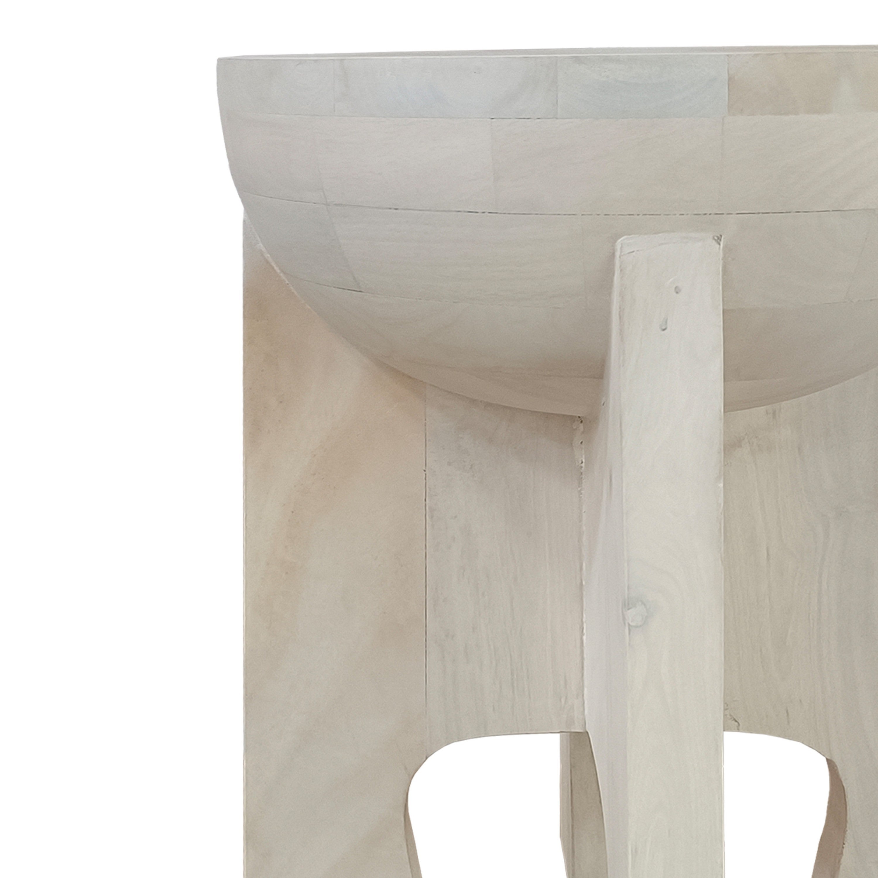 Side End Table, Mango Wood Drum Top - Classic Washed White 20 Inch