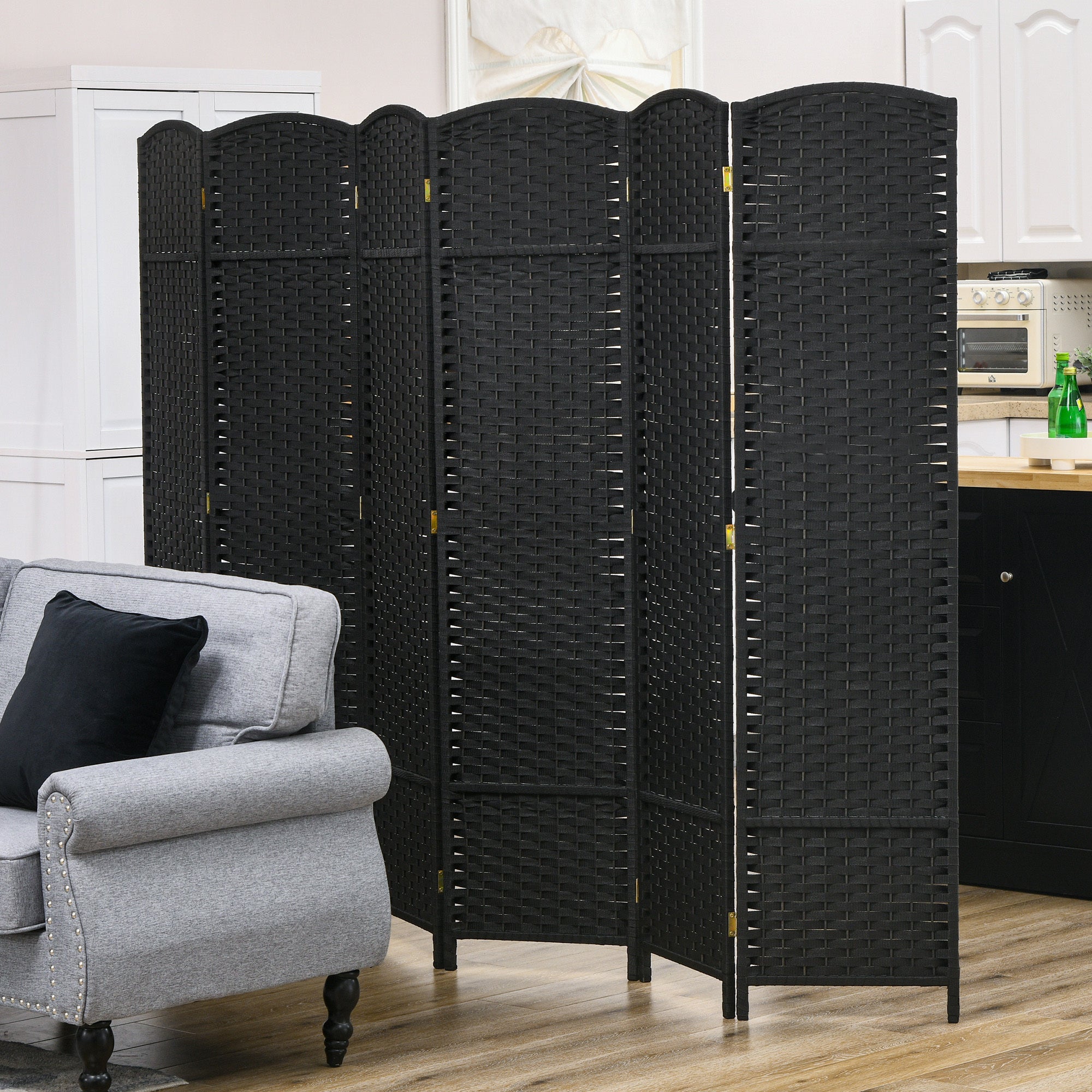 Room Divider, 6 Panel Folding Privacy Screen, 5.6' Tall Freestanding Wall Partition for Home Office, Bedroom, Black