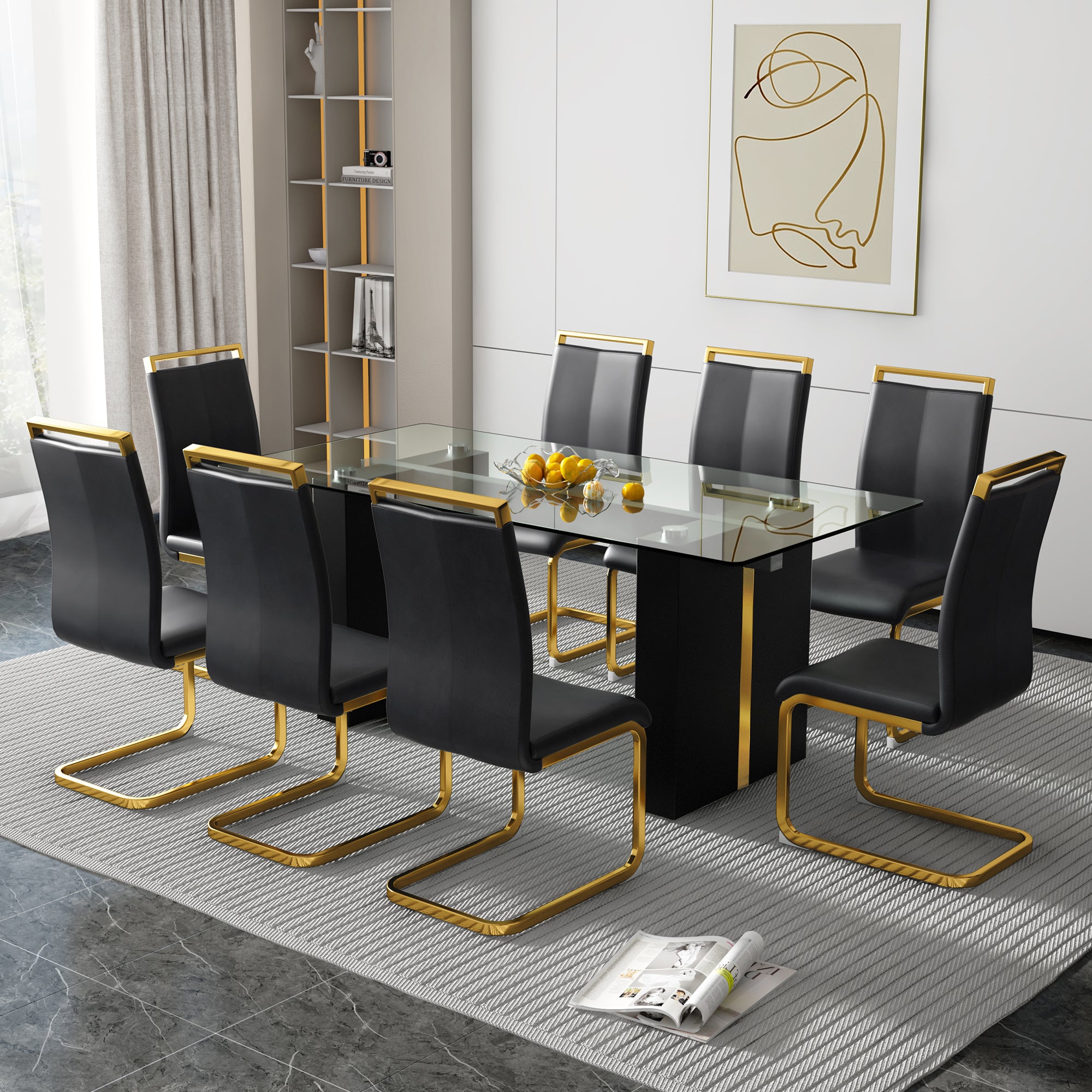 Modern Glass Table for 6-8 people - Black and Gold