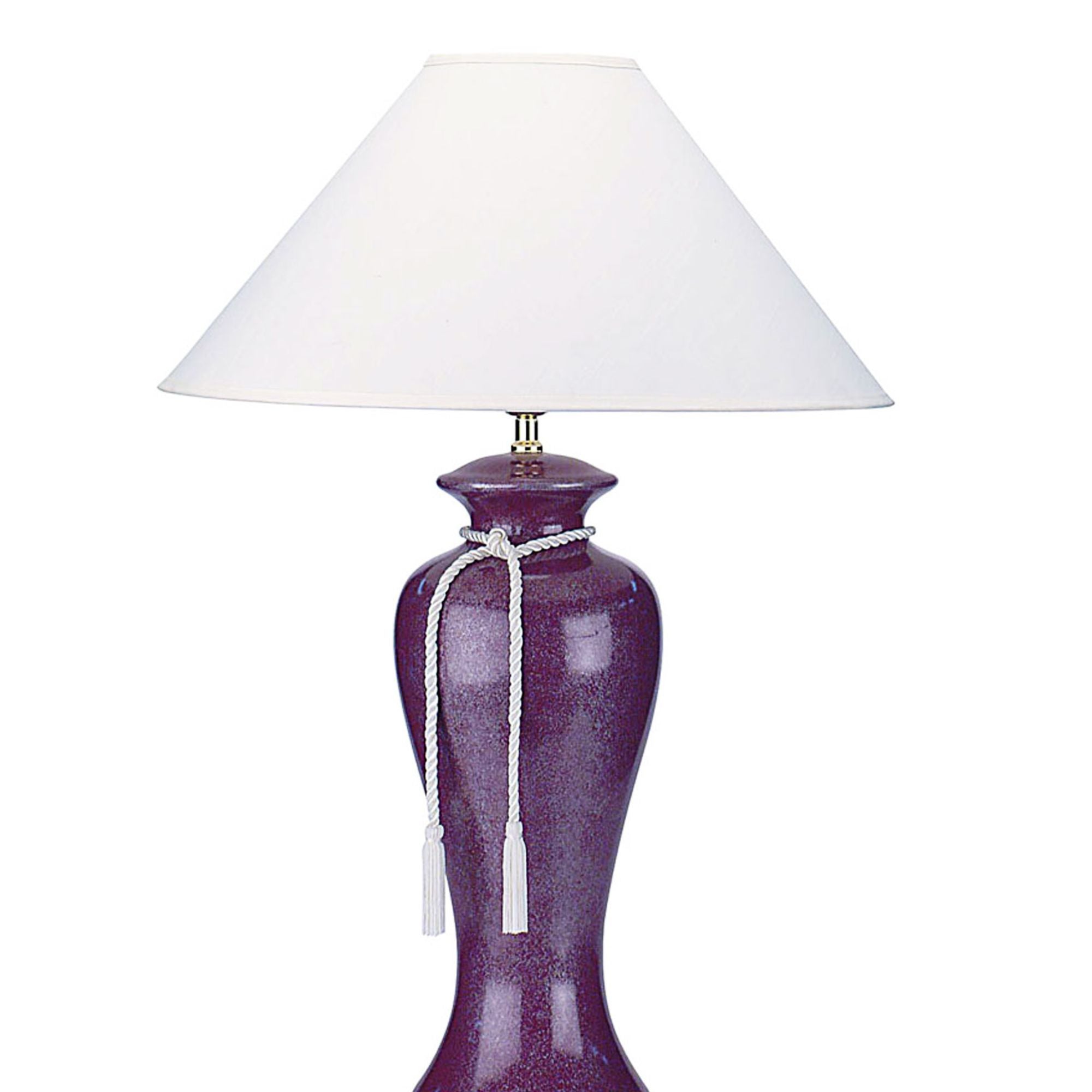 35" Tall Ceramic Table Lamp, Curved design with Burgundy Purple finish, Linen Shade