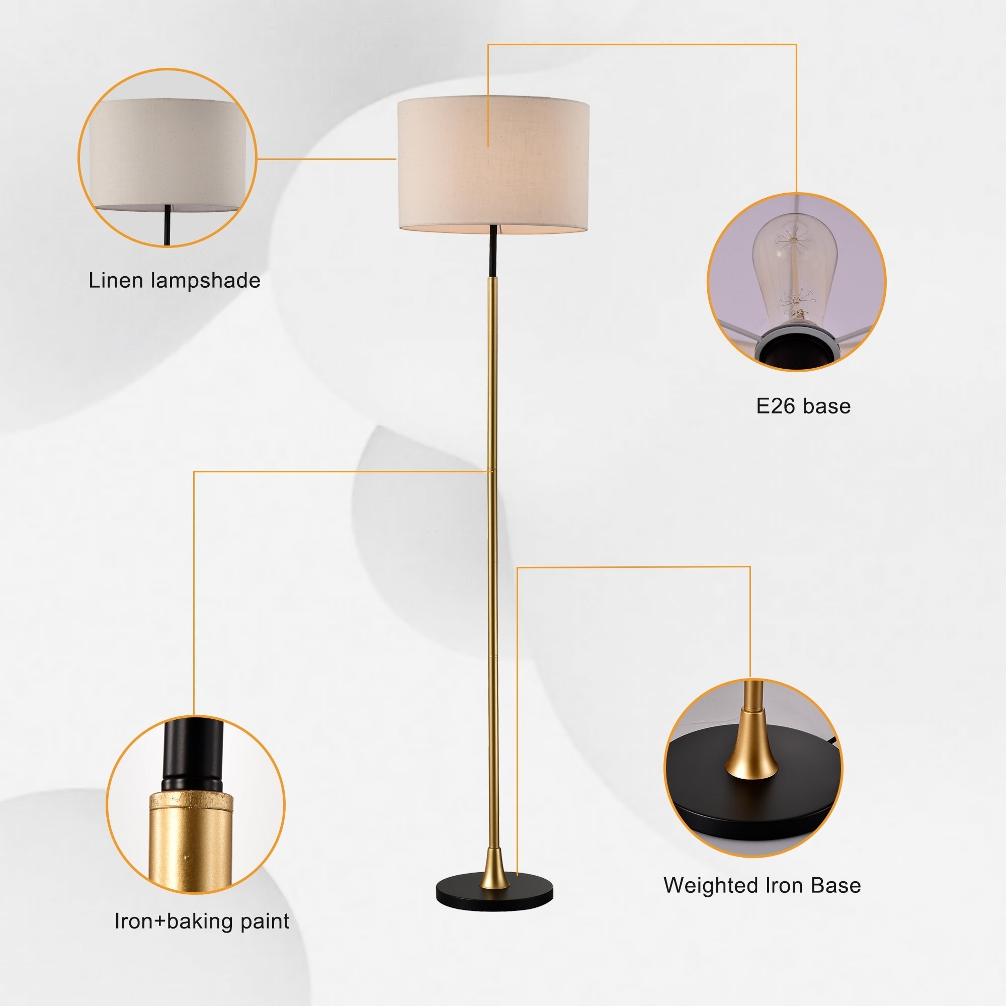 Floor Lamp with Beige Lampshade (No Included Bulb) - Matte Black+Matte Gold