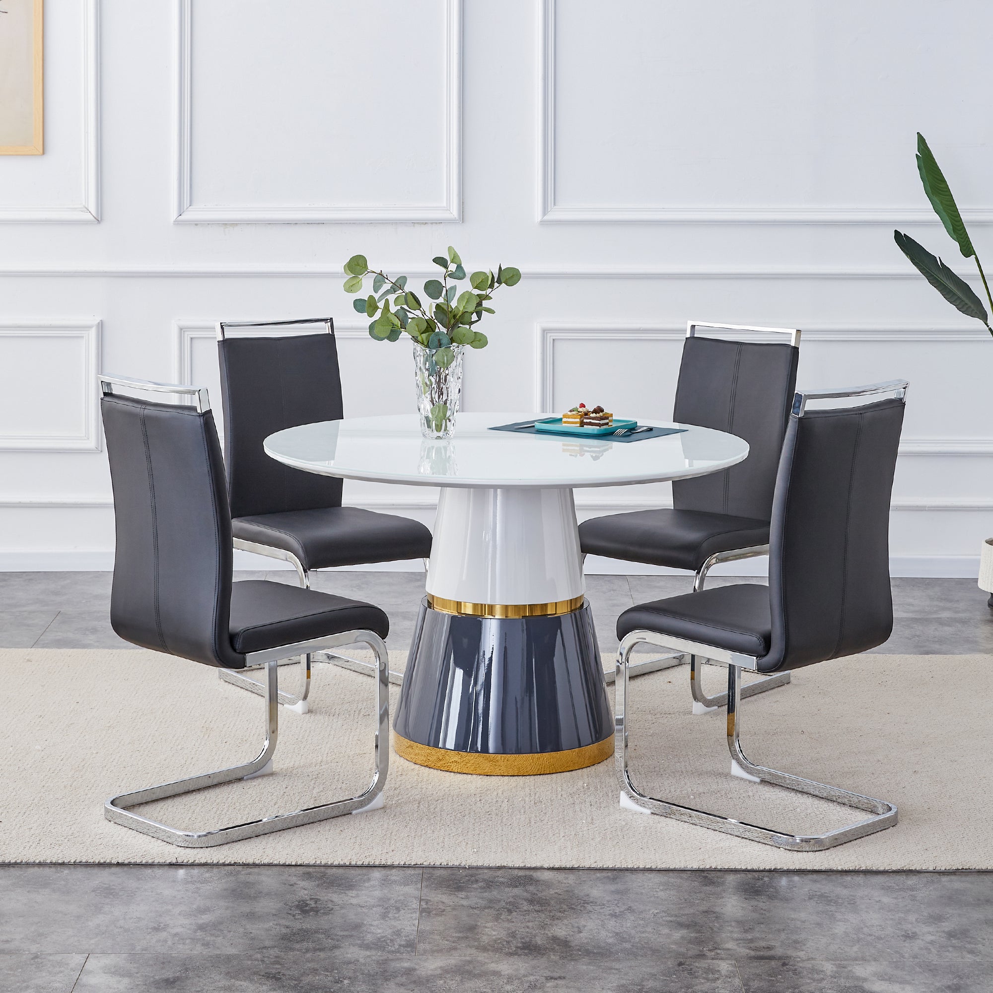 Modern Minimalist Luxury MDF Material Circular Dining Table - White