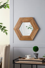 Hexagon Mirror with Natural Wood Frame 18.5"x18.5"