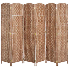 6' Tall Wicker Weave 6 Panel Room Divider Privacy Screen - Natural