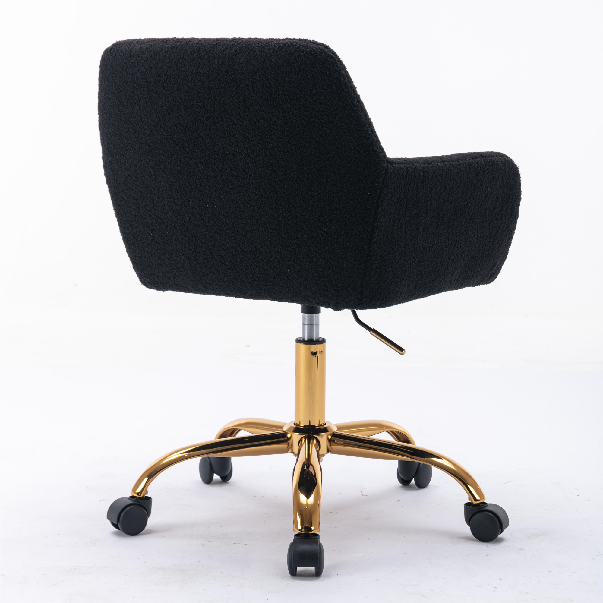 Faux Fur Home Office Chair, Swivel Desk Chair Height Adjustable Dressing Chair - Black