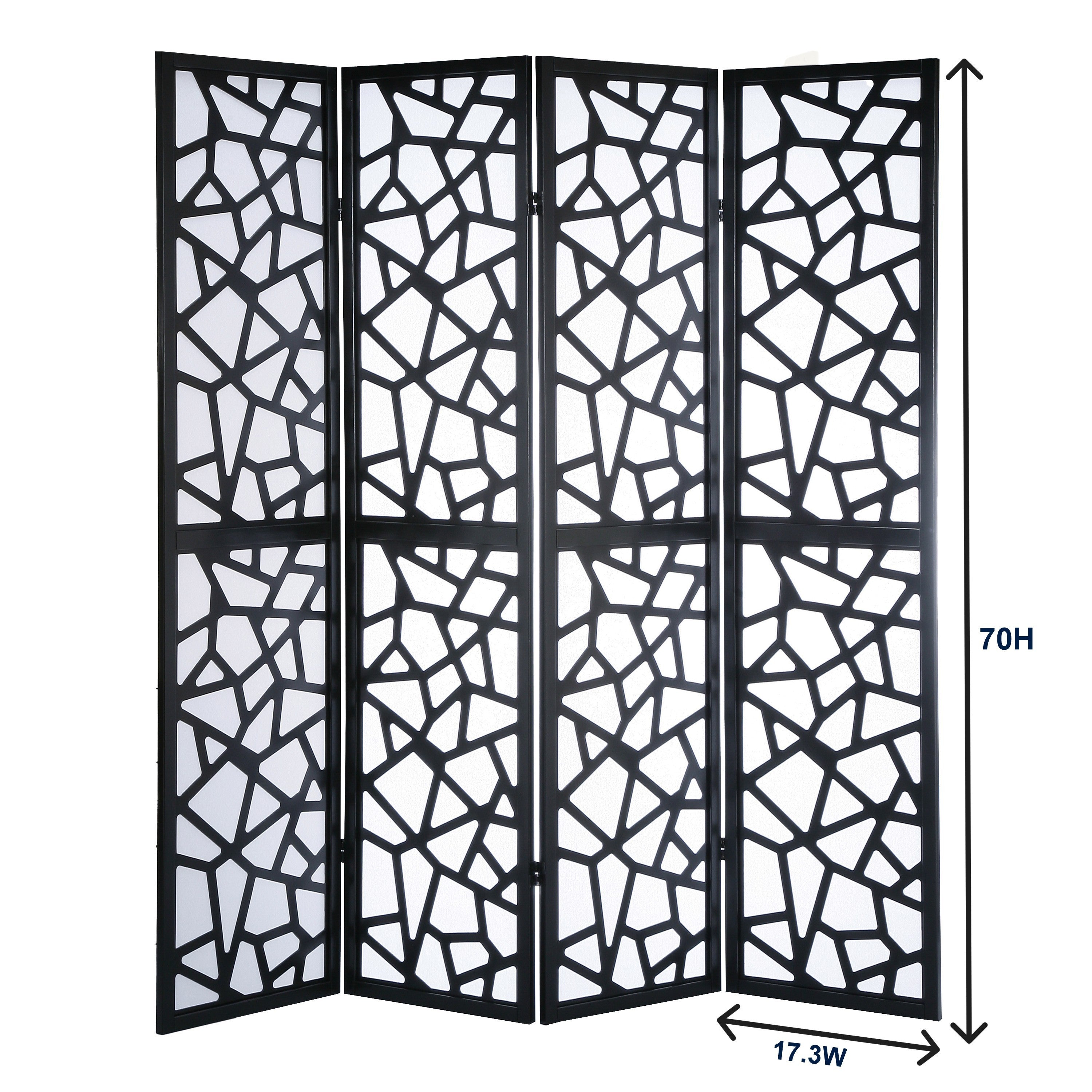 4 Panel Screen Room Divider, Black Wood+Paper