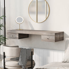 47.2" Wall-mounted Vanity Desk, Floating Vanity Shelf with Drawers, Dressing Table With Wooden Sticker, Computer Table Desk - Log Gray