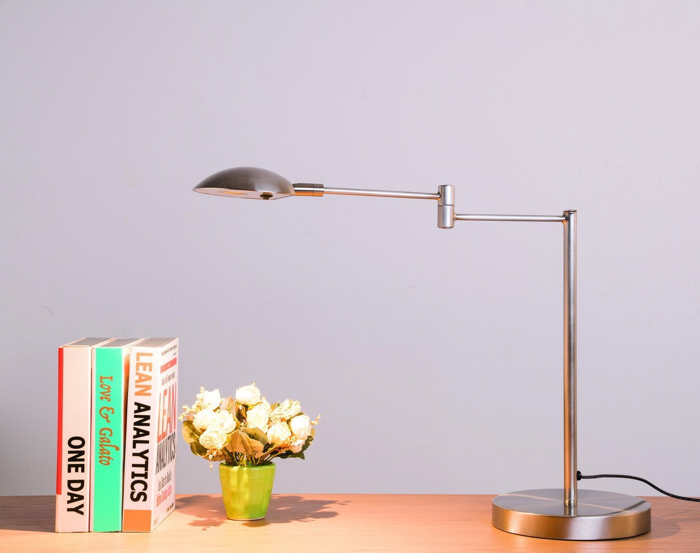 15.75" Tall Swing Arm LED Desk Lamp, Satin Steel