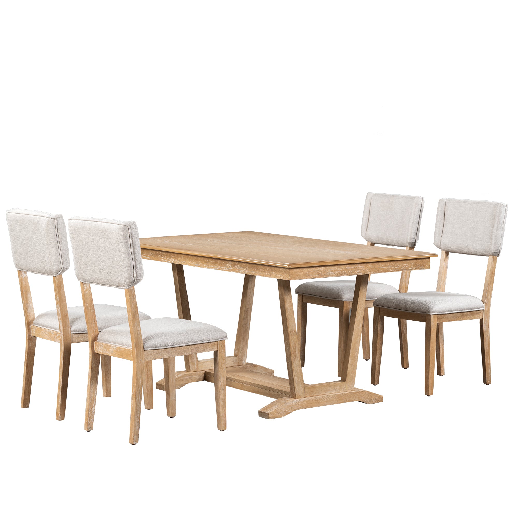 Rustic 5-piece Dining Table Set with 4 Upholstered Chairs - Natural