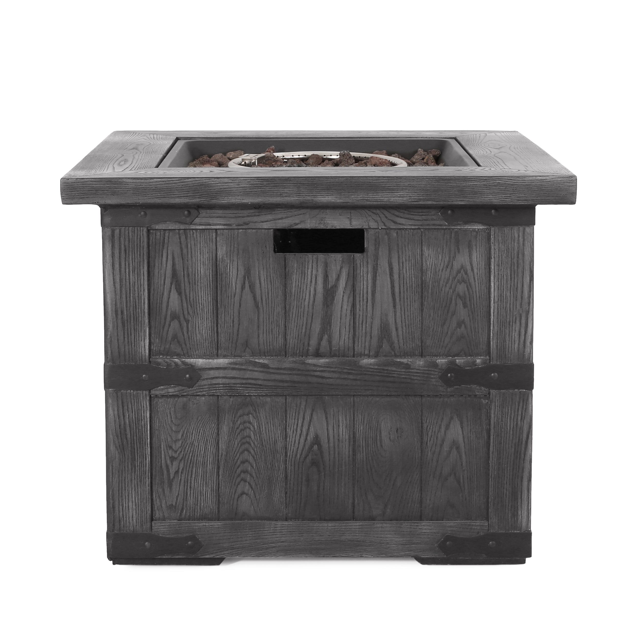 Outdoor Patio 24.5" H x 30" W Square Gas Burning Concrete Fire Pit - 40, 000 BTU, Fire Pit Table with Tank inside, Grey