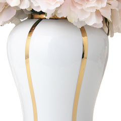 White Linear Gilded Ginger Jar with Removable Lid