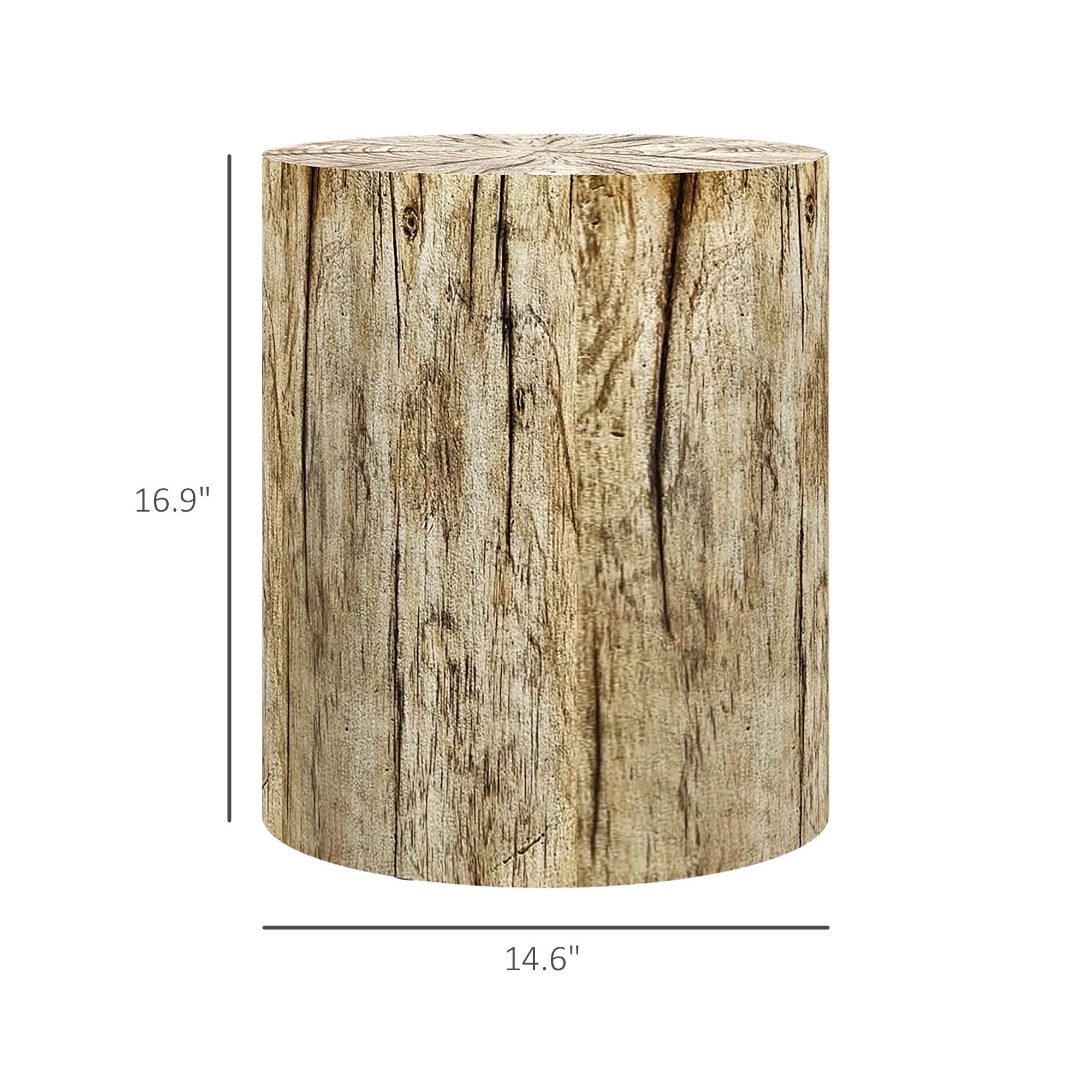 Tree Stump Stool, Decorative Side Table with Round Tabletop and Wood Grain Finish for Indoors and Outdoors