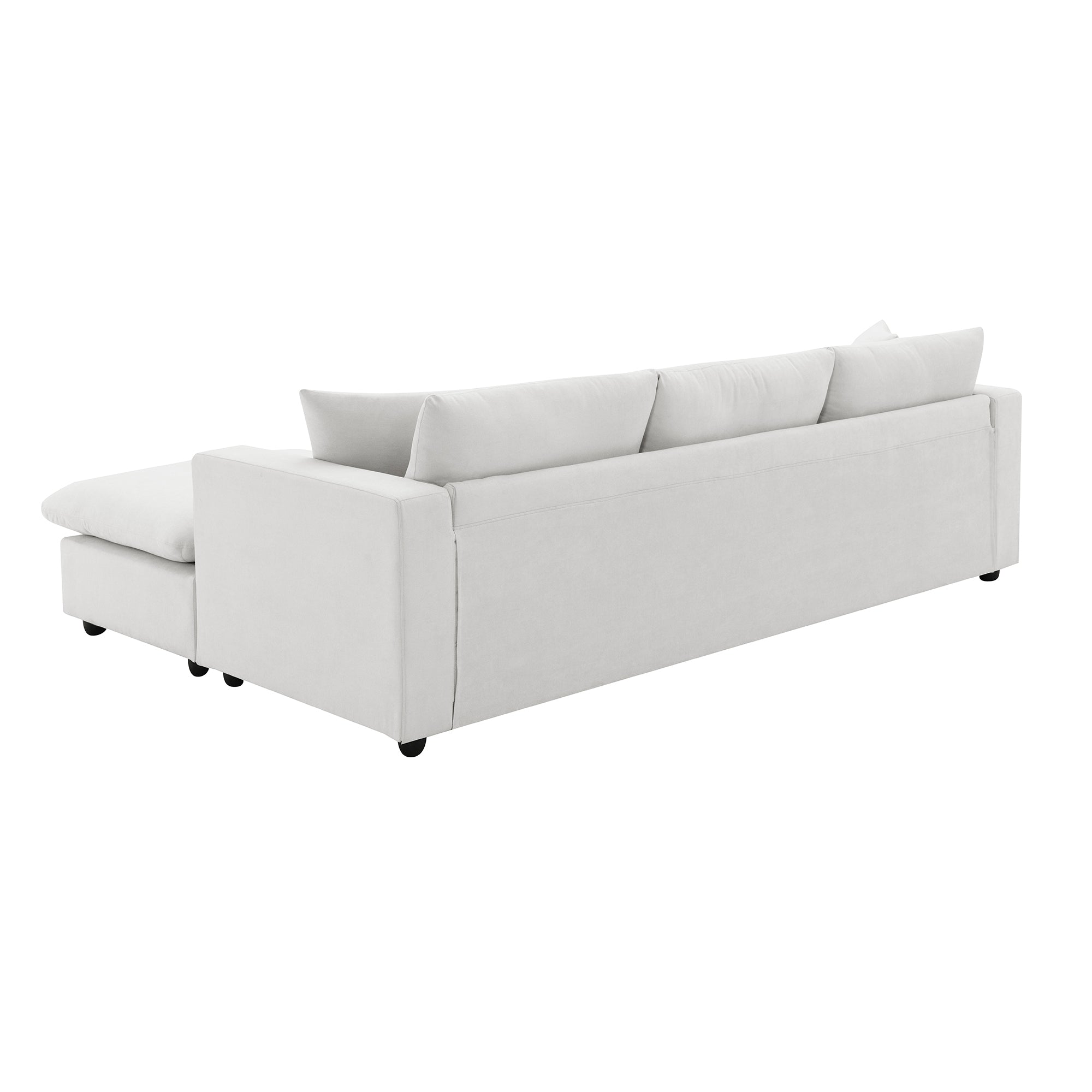 100.4x64.6" Modern Sectional Sofa, L-Shaped Couch Set With 2 Free Pillows, 4-Seat Polyester Fabric Couch Set With Convertible Ottoman - White