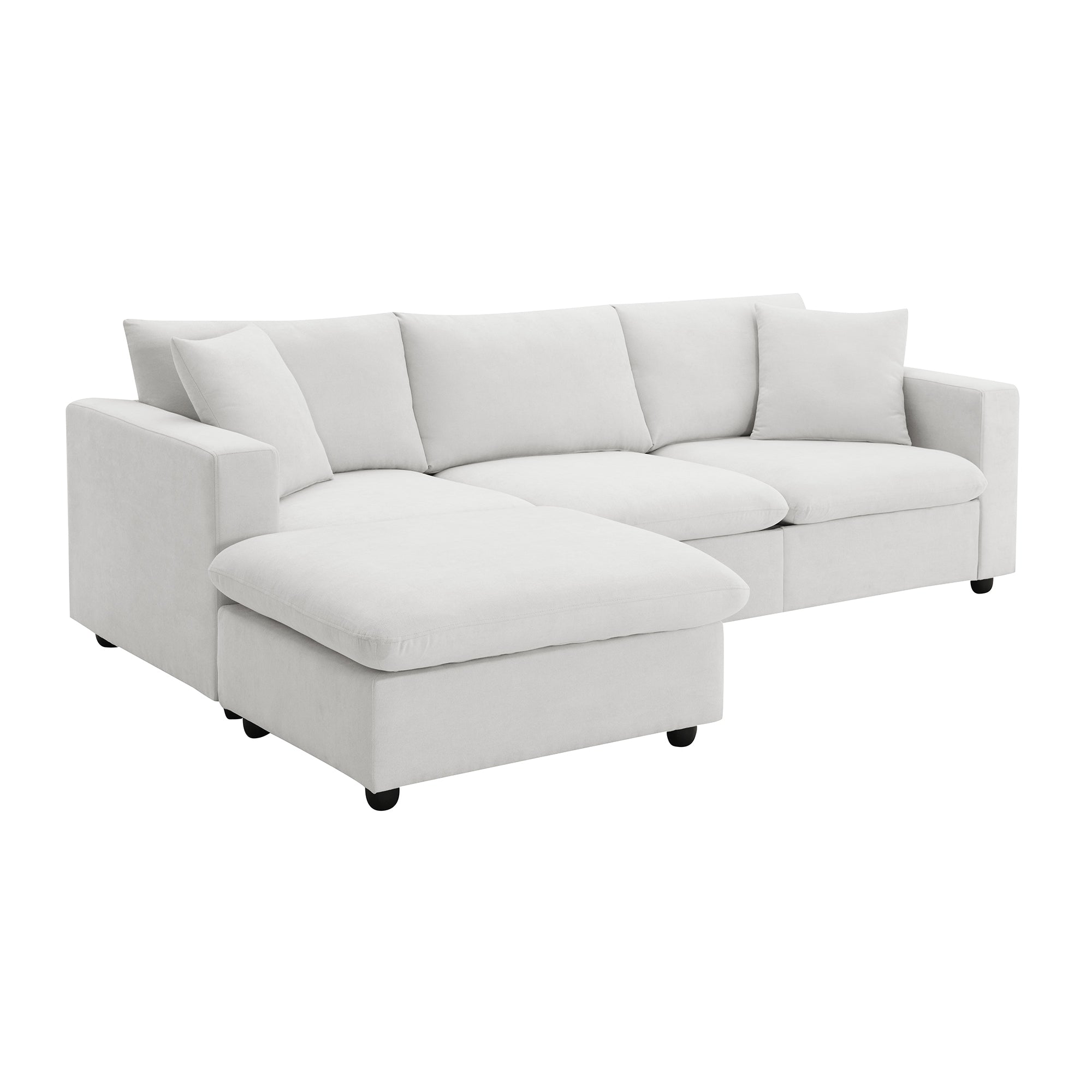 100.4x64.6" Modern Sectional Sofa, L-Shaped Couch Set With 2 Free Pillows, 4-Seat Polyester Fabric Couch Set With Convertible Ottoman - White