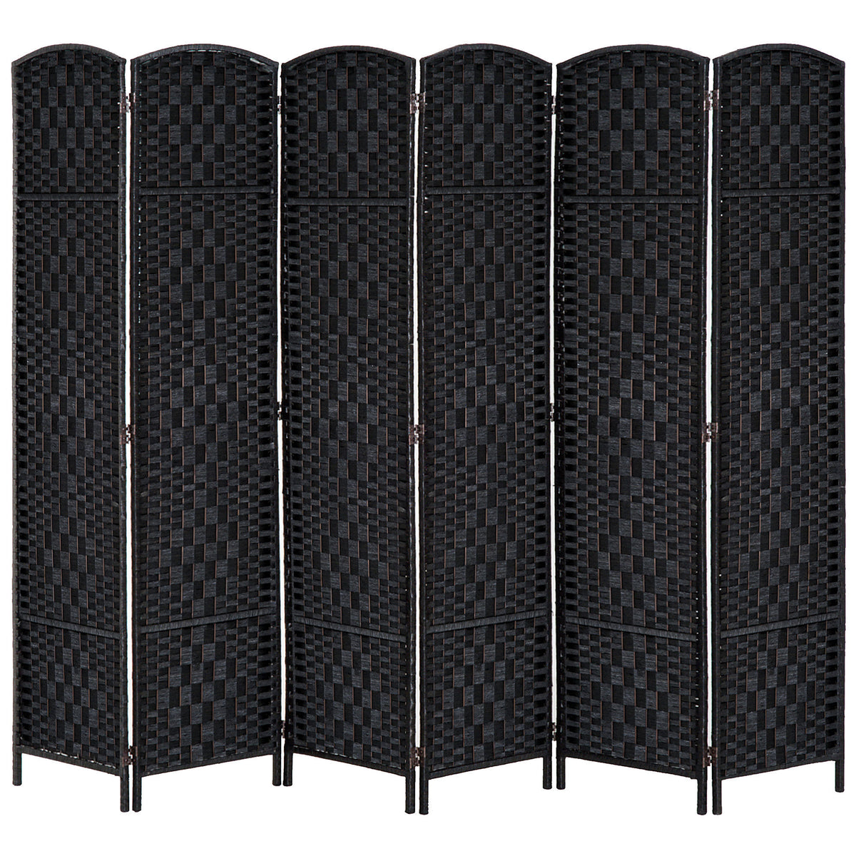 6' Tall Wicker Weave 6 Panel Room Divider Privacy Screen - Black