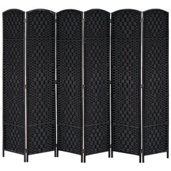 6' Tall Wicker Weave 6 Panel Room Divider Privacy Screen - Black