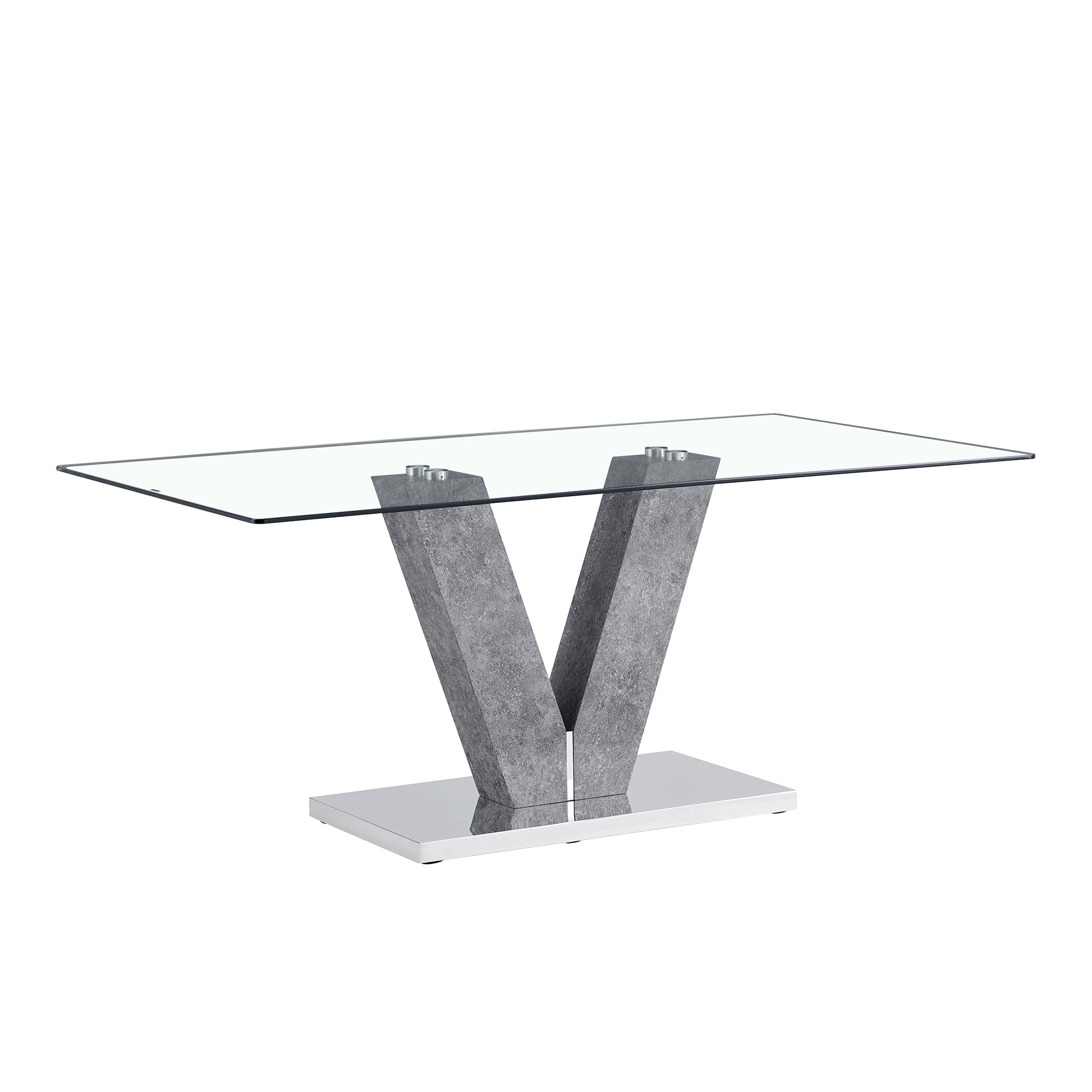 Modern Minimalist Rectangular Glass Dining Table for 6-8 people - Transparent Glass Silver V