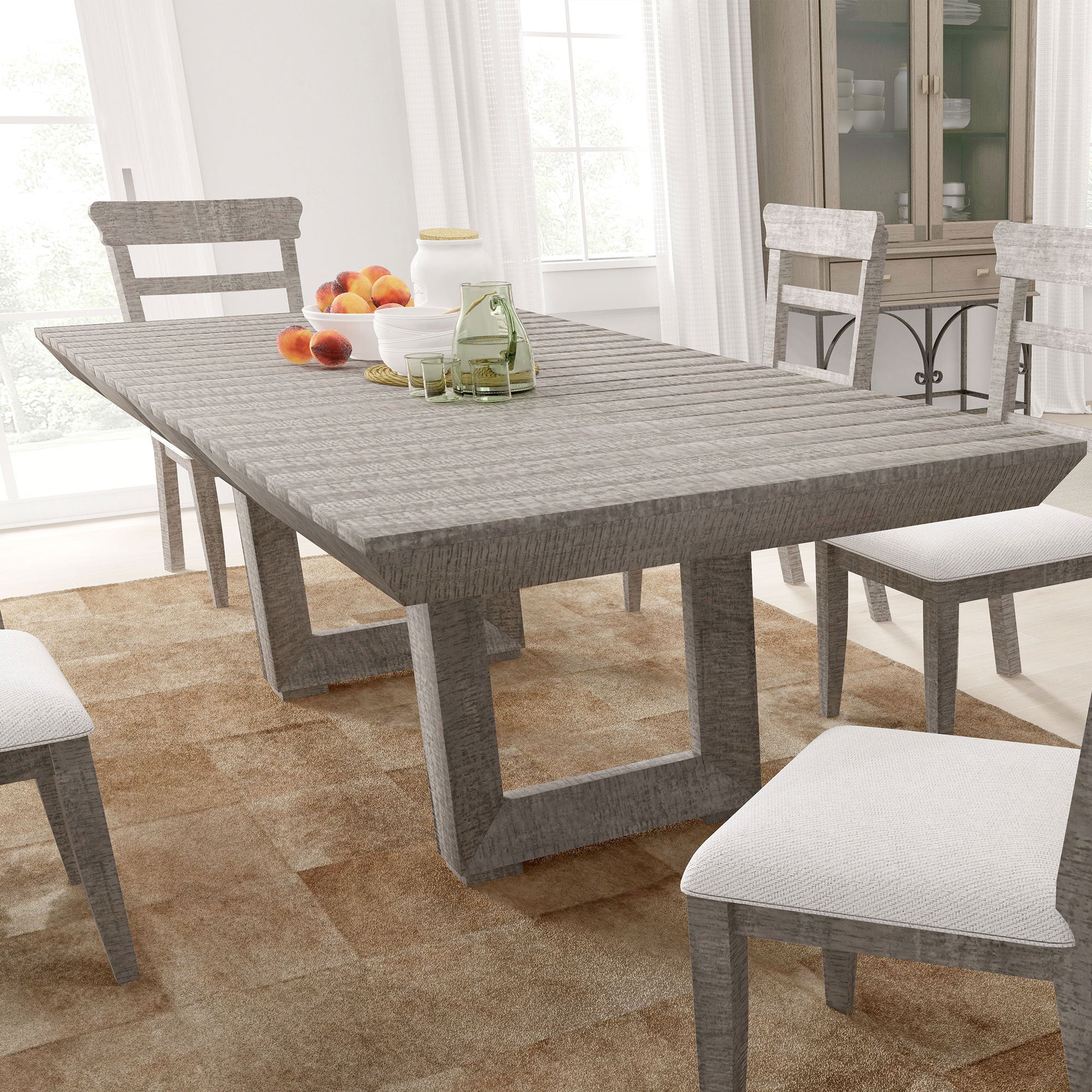 Rectangular 98"  Dining table Stretchable Farmhouse Style Home Office - Gray (without chairs)