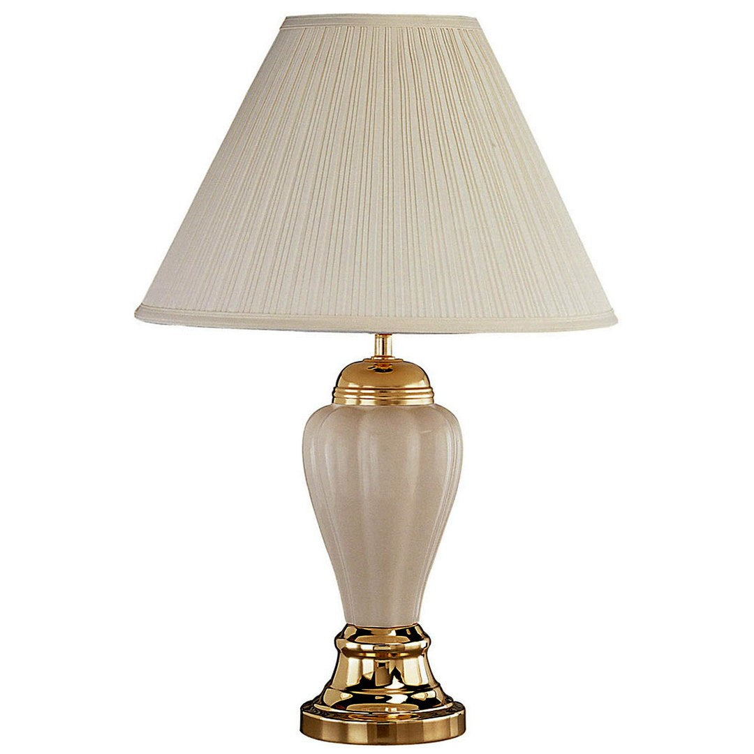 27" Tall Ceramic Table Lamp, Urn-Shaped with Ivory finish - Linen Shade