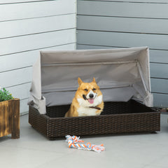 PawHut Rattan Dog Bed, Elevated Pet Sofa for Small or Medium-Sized Pets, Coffee