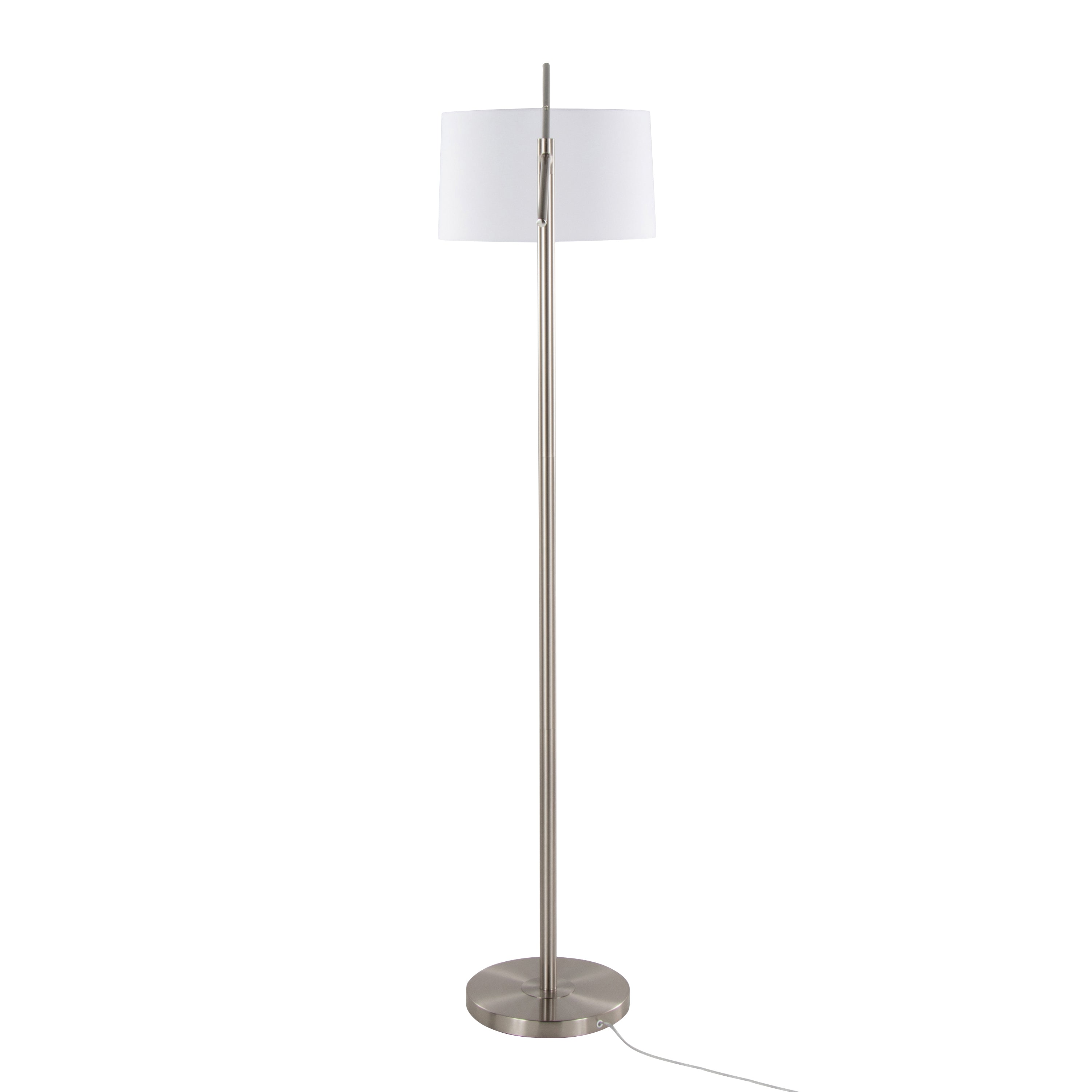 69" Contemporary Metal Floor Lamp in Brushed Nickel with Off-White Linen Shade