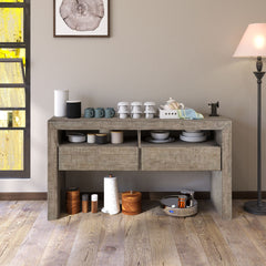 Buffet Storage Cabinet Sideboard Farmhouse Server with 2 Drawers and 2 open Storage Console Table for Kitchen, Dining Living Room Cupboard - Grey