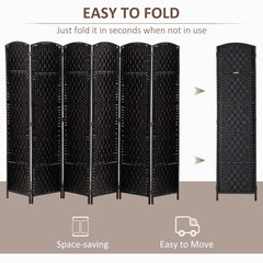 6' Tall Wicker Weave 6 Panel Room Divider Privacy Screen - Black