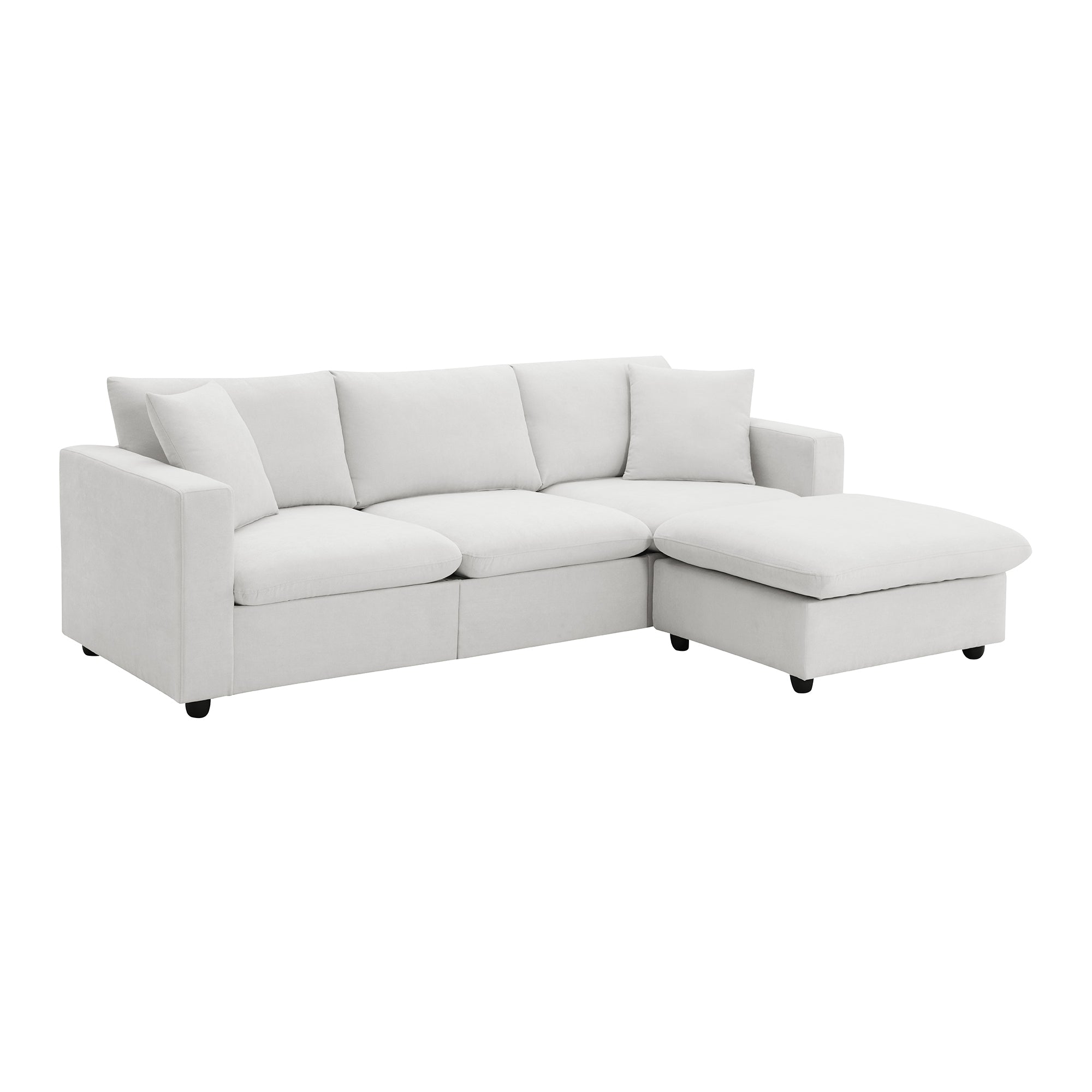 100.4x64.6" Modern Sectional Sofa, L-Shaped Couch Set With 2 Free Pillows, 4-Seat Polyester Fabric Couch Set With Convertible Ottoman - White