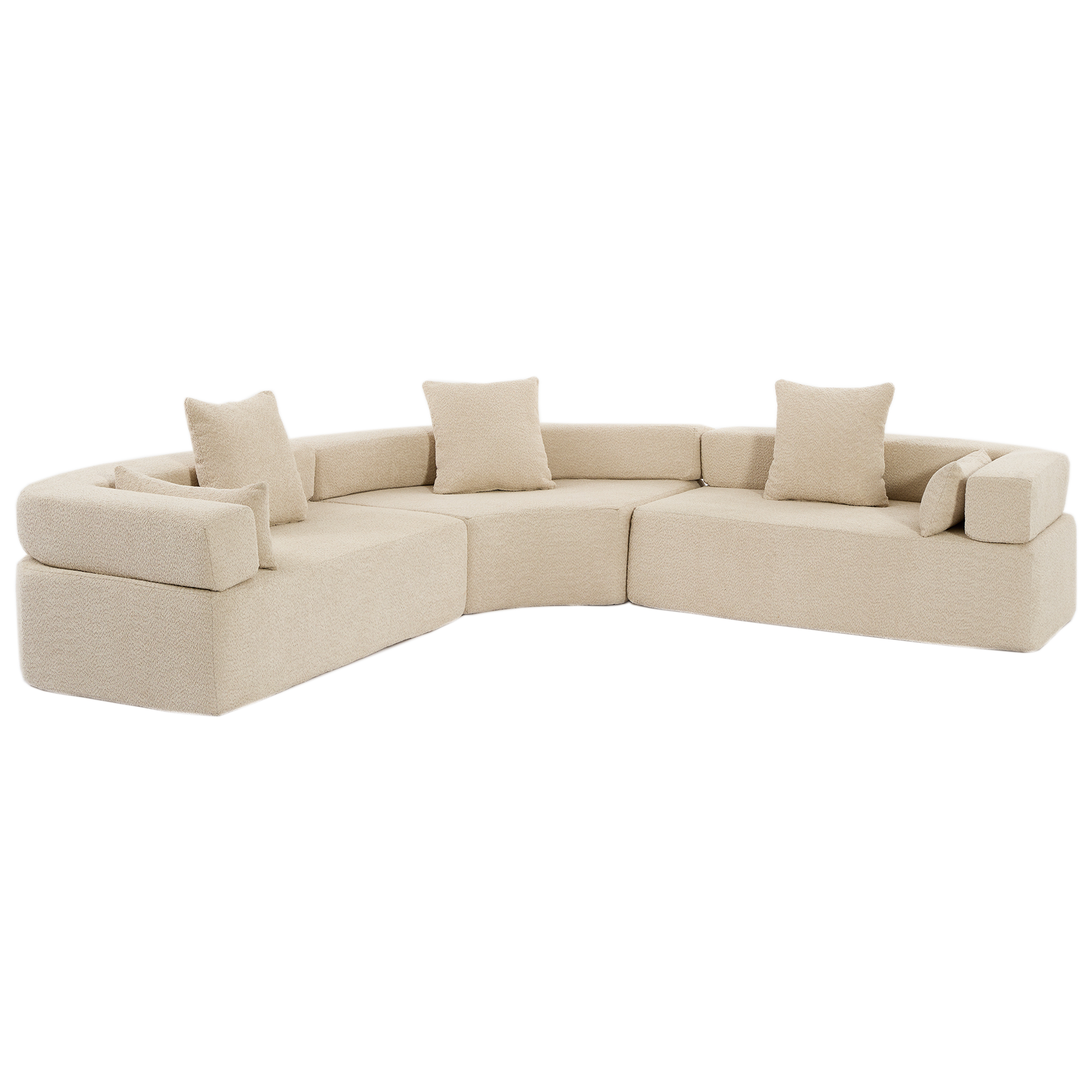 Upholstered 4 Seater Couch for Living Room, Modern Modular 3 Piece Free Combination, Semicircular Modular Sofa - Boucle, Khaki