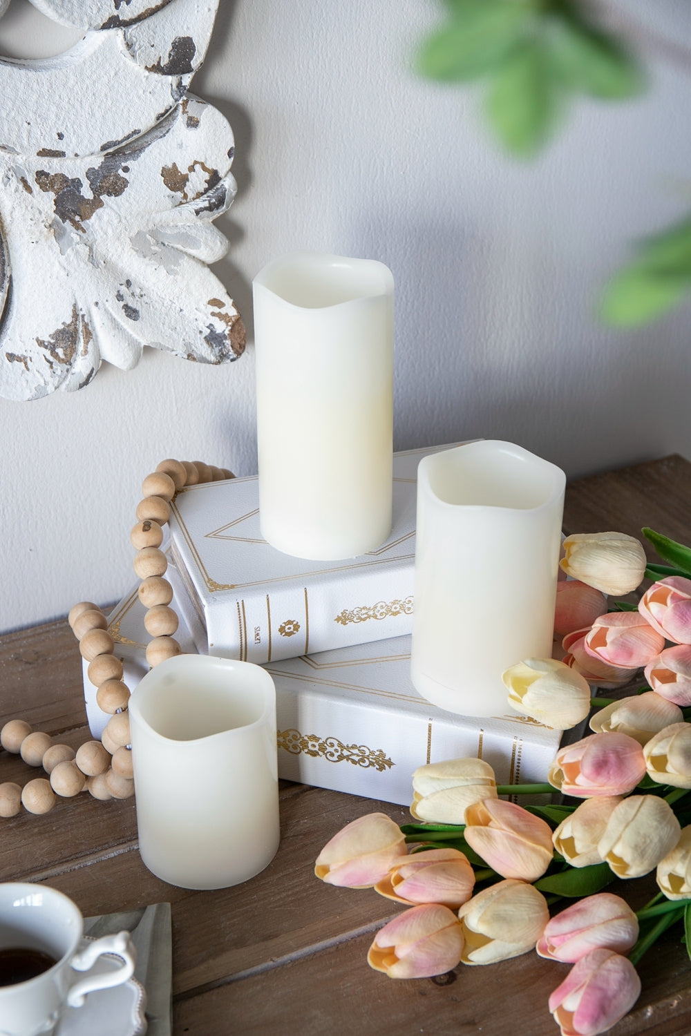 Set of 3 Ivory LED Candles with Remote Timer