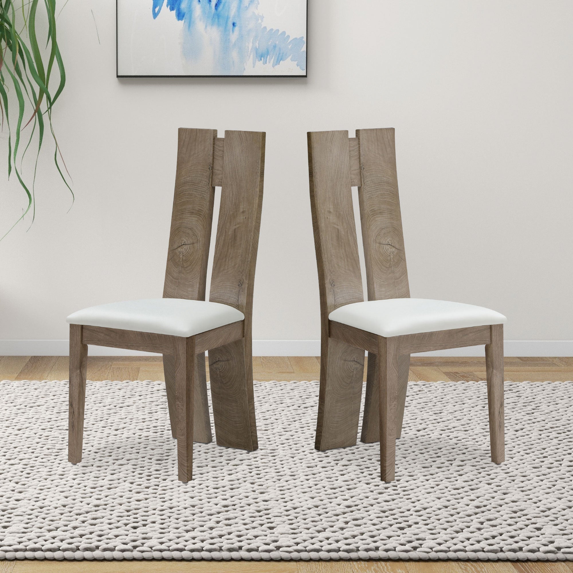 Dining Chair Set of 2 MDF, sponge .PU Leather Upholstered Cushion Seat Wooden Back Side Chairs Wood Armless Dining Chairs with High Back