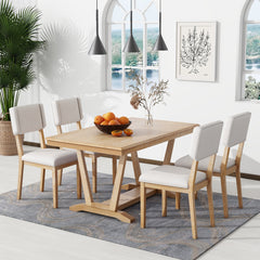 Rustic 5-piece Dining Table Set with 4 Upholstered Chairs - Natural