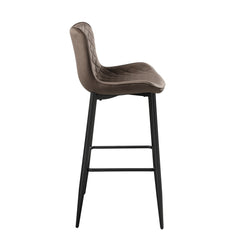 Set of 2 Pub Height Chairs Brown Velvet Upholstery Modern with Metal Legs, 29-inch Seat Height