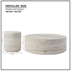 Modern Set of 2 Faux Travertine Textured Pattern Coffee Tables - No Need Assembly.