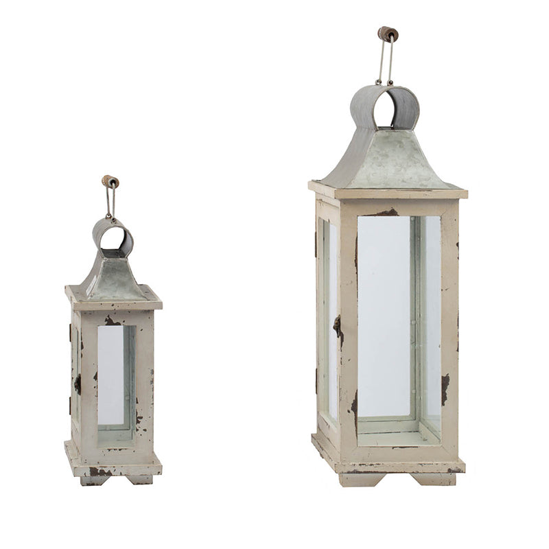 Wooden Candle Lantern Decorative - White, Wood + Glass